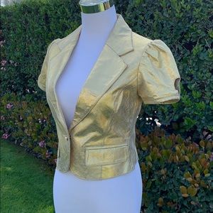 VTG Phillip Lim x Phosphorus Gold Metallic leather puff sleeve crop jacket